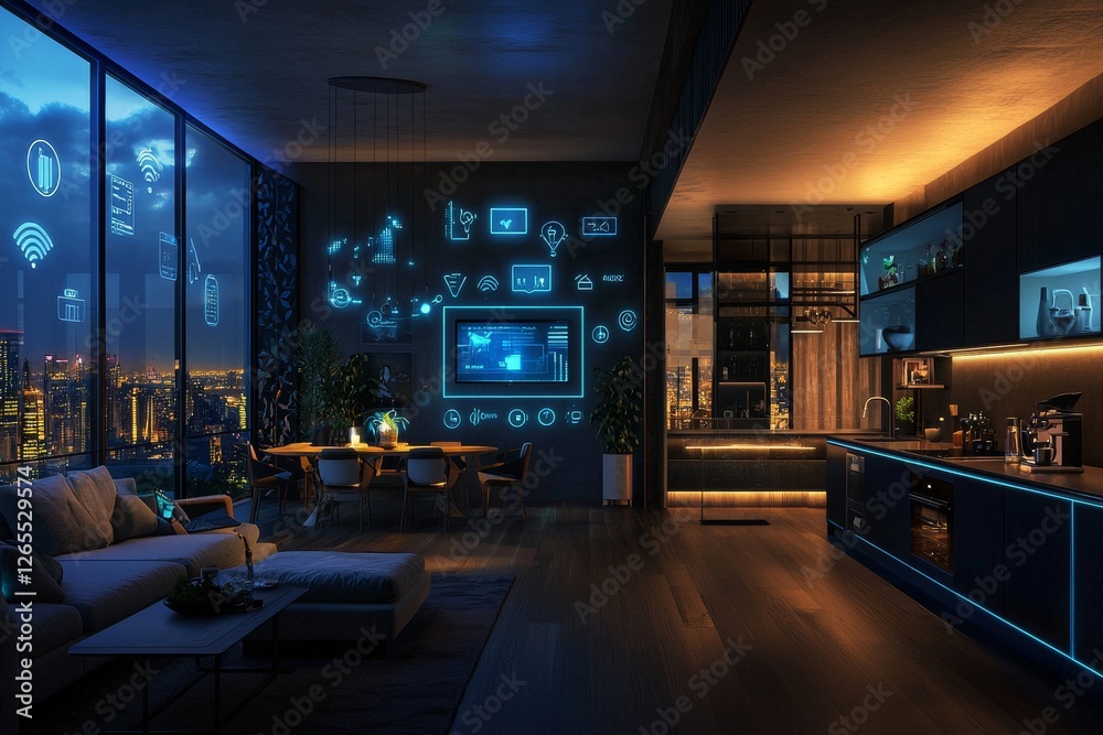 Aufkleber the interior of an ai-augmented reality smart home, modern smart home component management system wi