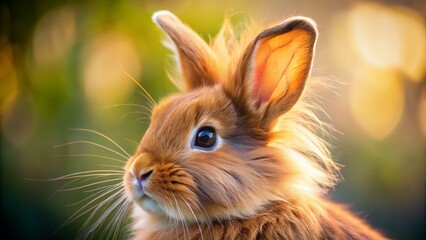 Obraz premium Adorable Brown Lionhead Rabbit Profile Macro Photography - Fluffy Bunny Close Up