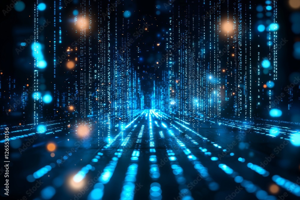 Aufkleber The future of science fiction digital science technology virtual advance technological technological future nanotechnology black cryptocurrency blue technology datum reality code binary high digit