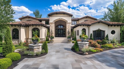 Fototapeta premium Elegant house entrance with clean lines, blending modern design and serene outdoor beauty.