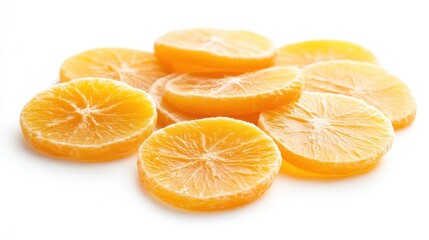 Candied orange slices, close-up, white background, food photography, recipe ingredient