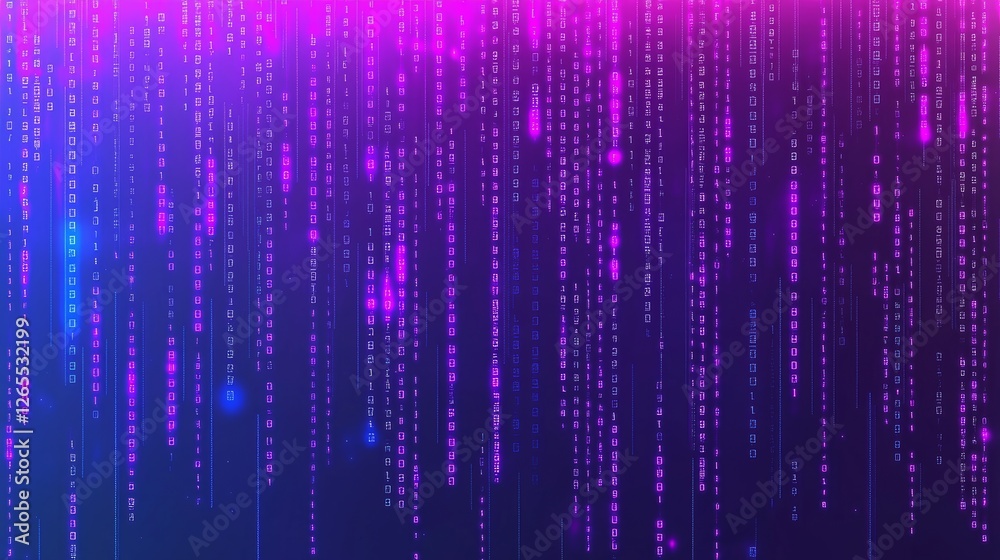 Poster The binary code background is composed of blue and purple colored byte streams