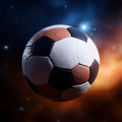 Naklejka premium photo realistic soccer ball as a planet in space 