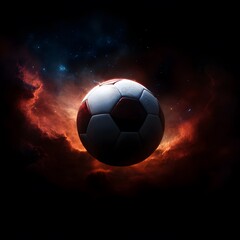 Naklejka premium photo realistic soccer ball as a planet in space 