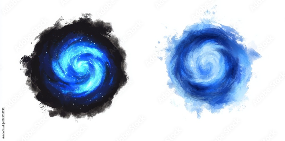Poster hologram with glowing electric blue circles and lightning round frame, isolated on transparent overl
