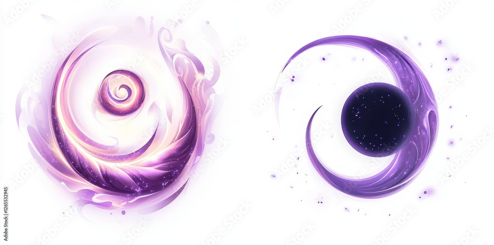 Leinwandbilder An abstract purple particle effect with swirling particles visual effect layer overlaid on an isolated black and transparent background