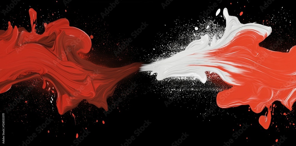 Poster red abstract ring with electric particle glow light effect on transparent and black background, png