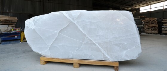 A large white rock with cracks on its surface.