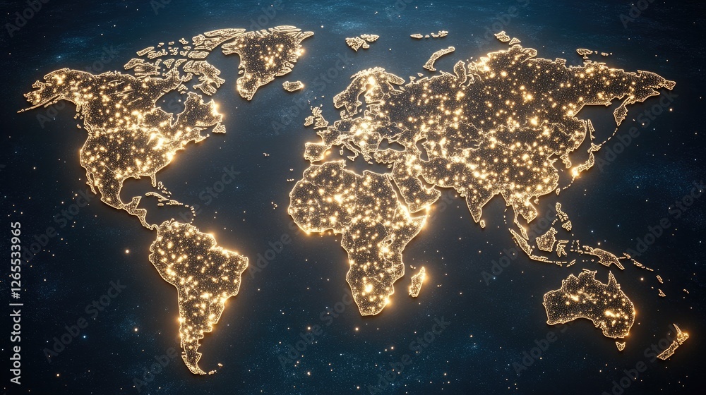Poster experience a visual representation of a global network connection map featuring location signs in an