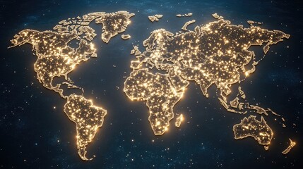 Experience a visual representation of a global network connection map featuring location signs in an abstract digital design