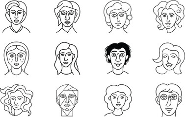 Line Art Portraits Diverse Faces, Simple Styles
