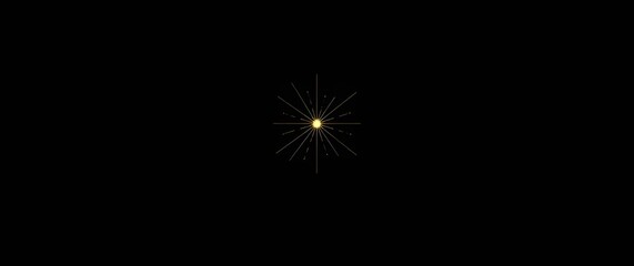 Fototapeta premium A minimalist galaxy wallpaper featuring a single star at the center of a deep black background, the star emits bright rays in shades of white and yellow, rendered in a clean, geome.