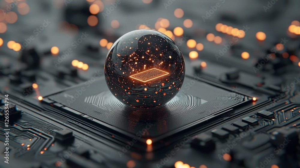 Poster The concept of quantum computing chips glowing with energy in a futuristic environment