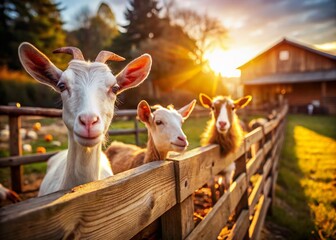 Adorable Goats & Chickens in Rustic Farm Petting Zoo - Bokeh Background
