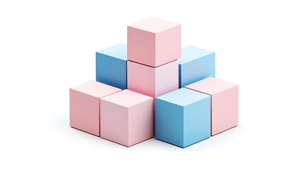 Obraz premium Pink and Blue Cubes: A 3D Rendered Abstract Structure AI Generated