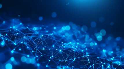 Tech-Inspired Network: Glowing Nodes in a Deep Blue Abstract Design