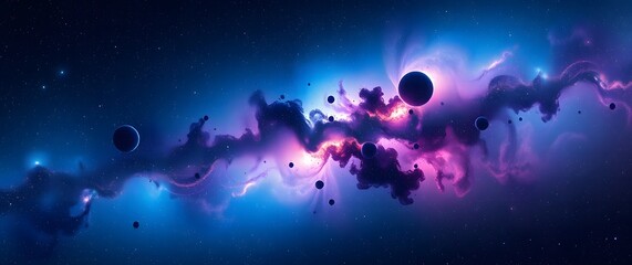 Obraz premium A detailed space wallpaper featuring a nebula in vibrant blues, purples, and pinks, rendered in a hyperrealistic style with a focus on intricate details and cosmic dust, presented .