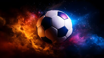 Naklejka premium photo realistic soccer ball as a planet in space 