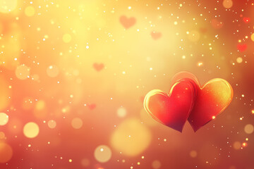 Golden Bokeh with Red Hearts for Valentine&rsquo;s Day