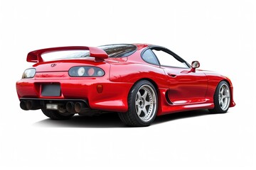 Obraz premium Red sports car, rear view, isolated on white background