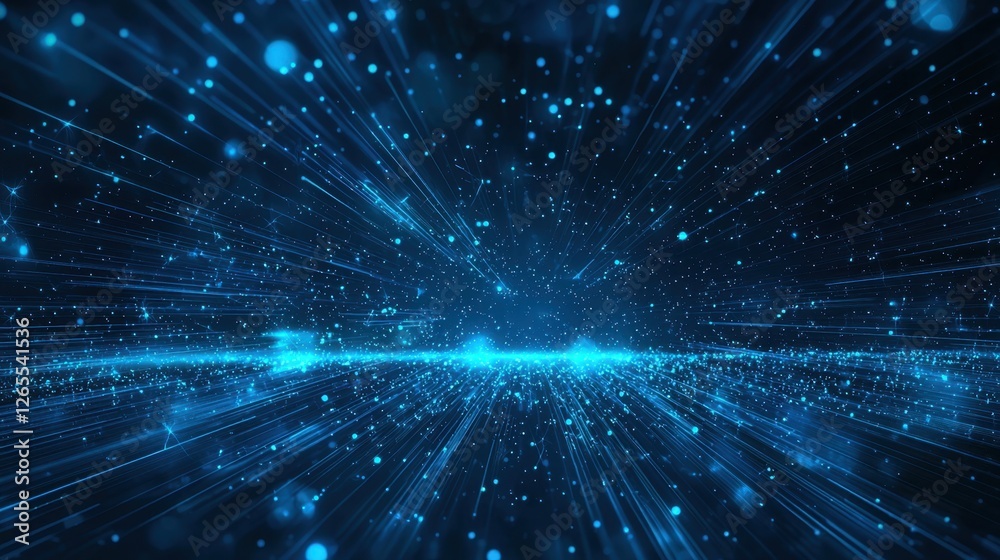 Wall mural futuristic blue light burst abstract background with particle showers in a dynamic space environment