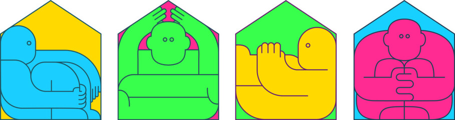 Abstract cartoon colorful characters people in various poses. Set minimal fashion composition. Modern vector illustration