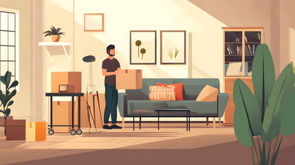 Fototapeta premium standing in their empty new house, imagining and discussing interior decoration ideas 