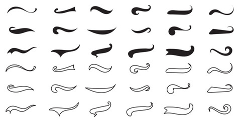 Set of Swoosh vector. Hand drawn swoosh elements, and swoop underline typography tails shape in flat styles. Set of ribbons. 1176