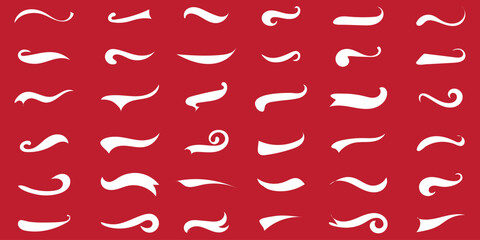 Swoosh and swash tails line and flat collection. Swooshes text tail for baseball design. Sports swash underline shapes set in retro style. 1176