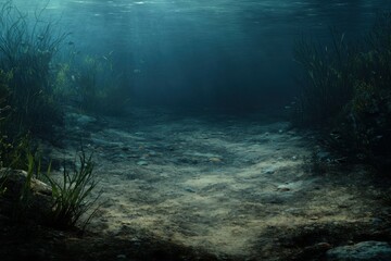 Murky Water Underwater. Soft Background of Dark Muddy Sea Bottom
