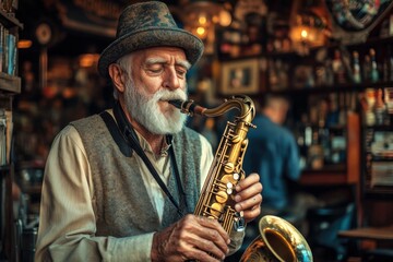 Musiker Jazz Saxophonist at Close-up View in Jazz Bar Concert