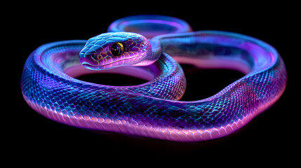 A neon blue snake with glowing pink scales
