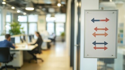 Clear Directional Sign in Modern Office Environment with Workspace