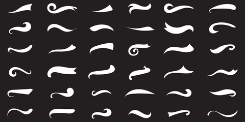 Swoosh and swash typography tails shape. Underline retro swoop wave line for athletic tshirt. Vector strockes set . 1176
