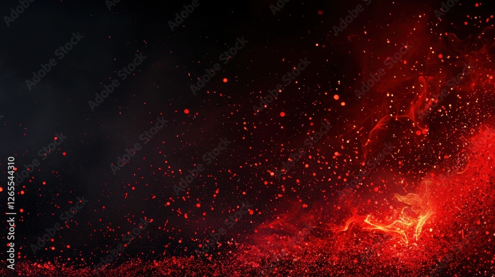 Poster abstract red and black background with dynamic particles and splashes for creative design and modern