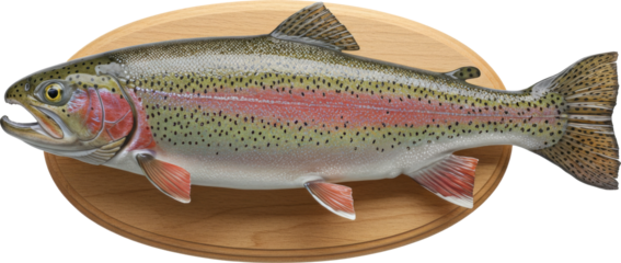 Rainbow Trout Fish Mounted on a Wooden Plaque Display, Isolated Transparent png