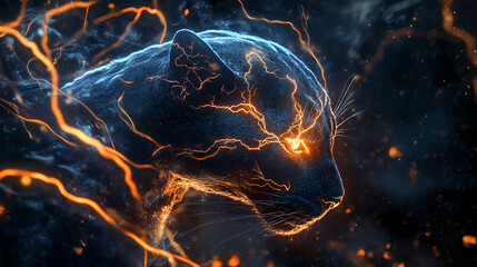 Mystical Black Panther: Blue Flames & Golden Gaze