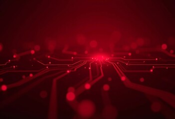 Red digital circuit board with glowing lines and data connections. Ideal for technology and digital network themes. Generated with AI