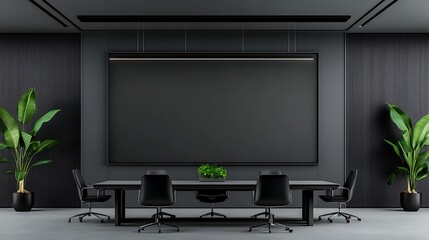 Fototapeta premium Dark Modern Conference Room: 3D Render of a Sleek Meeting Space AI Generated
