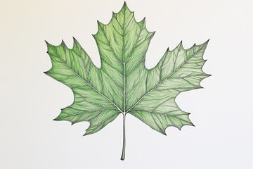 Detailed illustration of a green maple leaf on white background, for nature educational materials