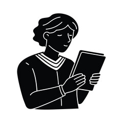 E-book reading on-tablet silhouette vector design