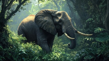 Majestic elephant in lush rainforest