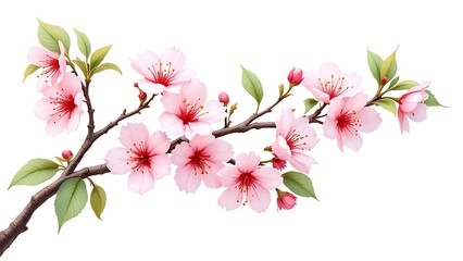 3d cherry blossom branch render icon. Sakura flower with pink petals, japanese spring blossom plant. Plum, apricot, peach, almond, apple fruit tree blossoming, isolated design element. 3D illustration