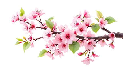 3d cherry blossom branch render icon. Sakura flower with pink petals, japanese spring blossom plant. Plum, apricot, peach, almond, apple fruit tree blossoming, isolated design element. 3D illustration