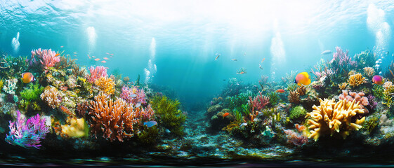 Fototapeta premium beautiful sea bottom, coral reef with beautiful fish