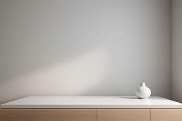 Minimalist Interior Design Featuring A White Vase On A Light Wood Table In A Bright Room