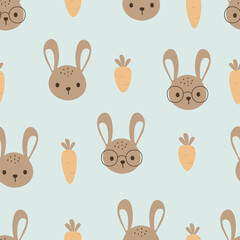 Cute seamless pattern with rabbit cartoon. Rabbit and carrot on green pastel. Textile, fabric, wallpaper, nursery and wrapping paper. vector illustration