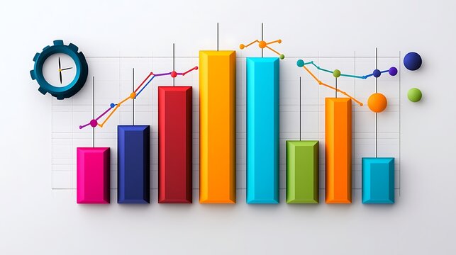 Vibrant 3D Render of Colorful Bar Graph Showing Data Trends AI Generated