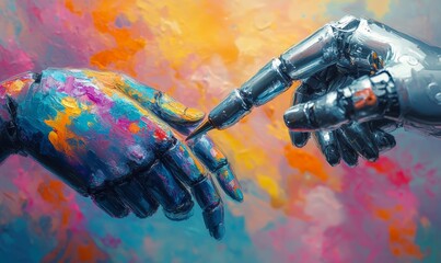 An artist passes on their pen to an AI, AI take pen form artist and becomes the new artist