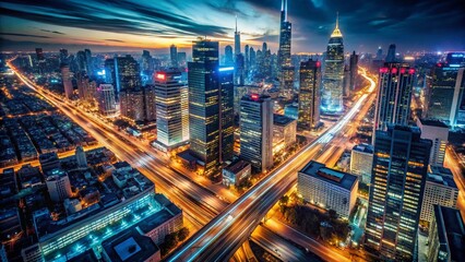 Aerial Night Cityscape: Vibrant Lights & Motion Blur - Drone Photography